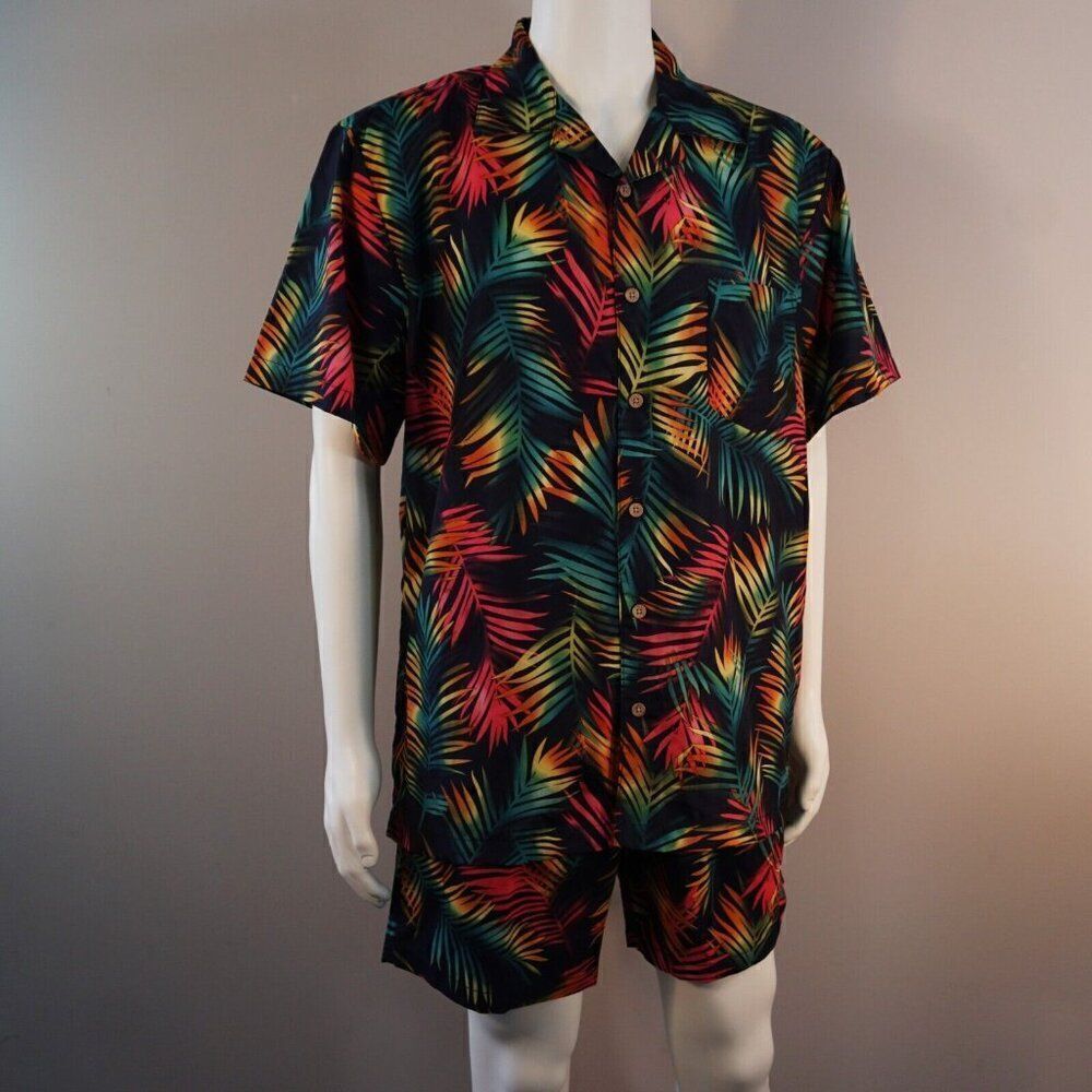 Trunks Surf And Swim Co Mens L Beachwear Shirt and Swim Short Set Feather Leaf